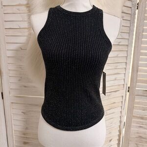 No Boundaries Black Metallic Ribbed Tank Top